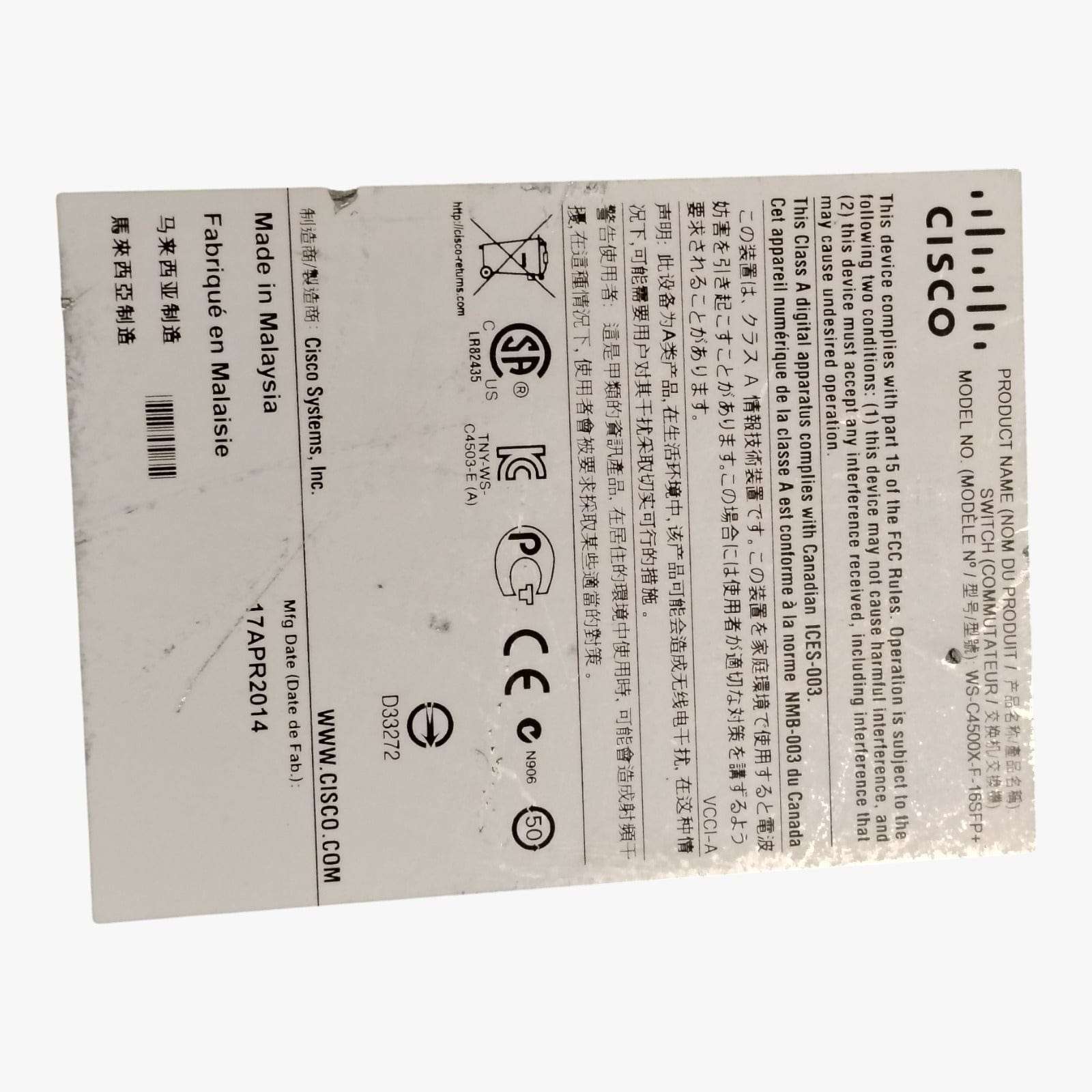 Cisco WS-C4500X-F-16SFP+ 16-Port 10GbE Managed Switch (1x PSU, Enterprise-Grade)