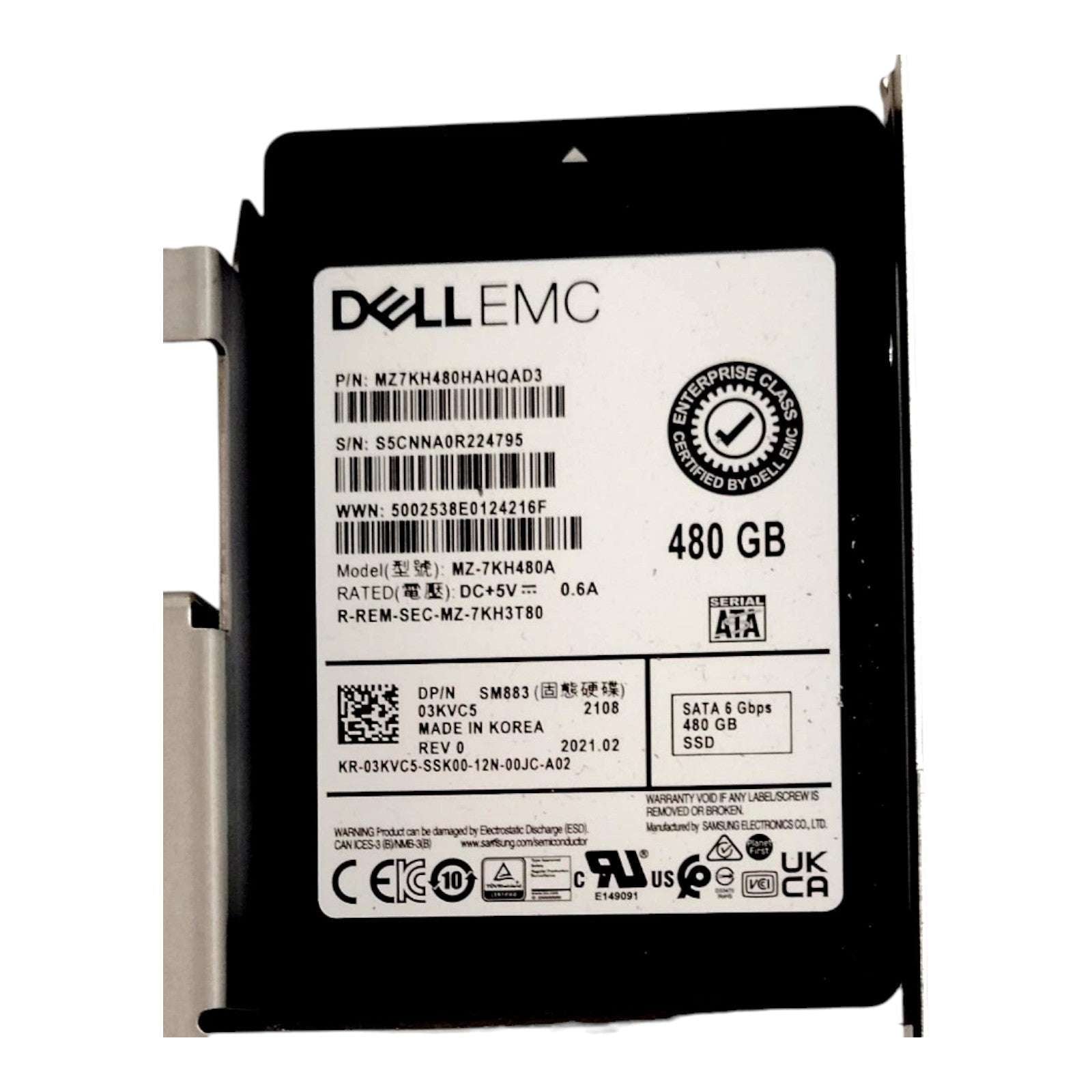 Dell 03KVC5 480GB SSD 2.5" SATA 6Gb/s Enterprise Server Drive – Samsung MZ-7KH480A