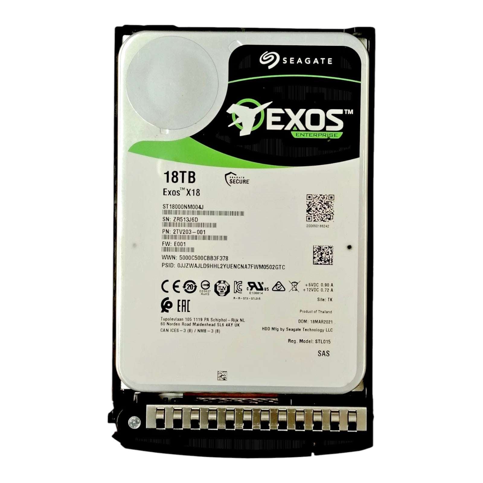 Seagate Exos 18TB 7200RPM SAS 12Gb/s 3.5" Enterprise HDD | ST18000NM004J | P/N 2TV203-001 (No Caddy)