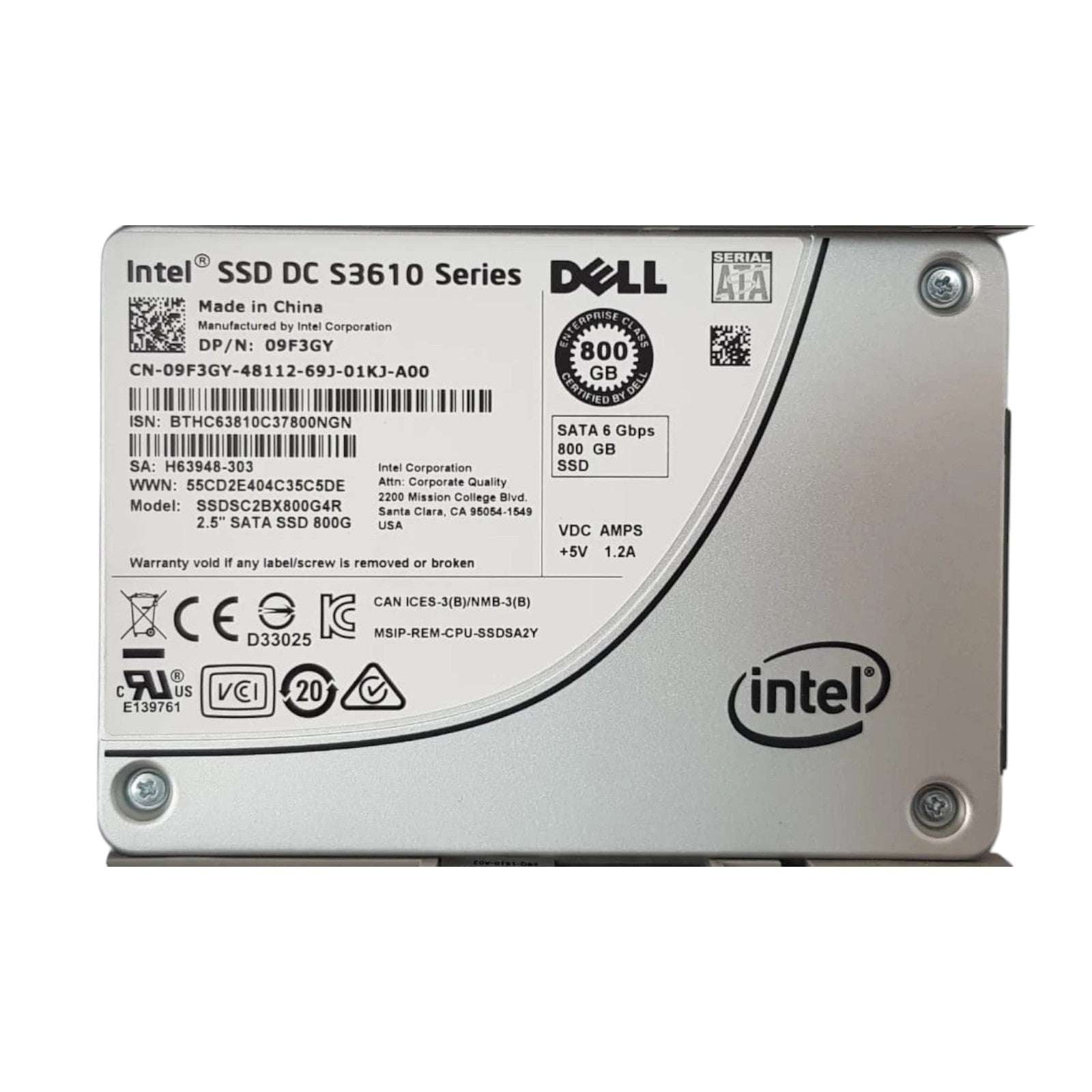Dell 09F3GY 800GB 2.5" SATA SSD | Intel OEM Enterprise Server Solid State Drives