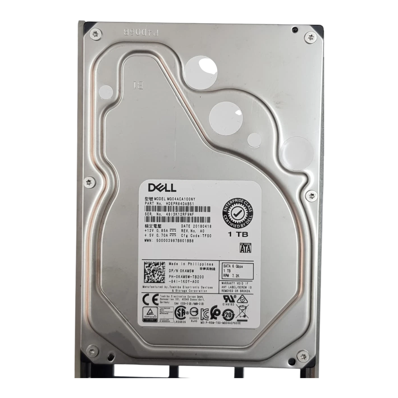 Dell 1TB 7200RPM SATA 6Gb/s 3.5" Hard Drive (0K4M5W, HDEPR84DAB51) – Enterprise Certified, No CD