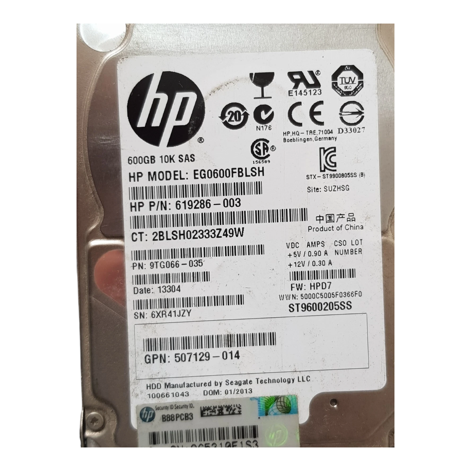 HP 600GB 10K RPM 2.5" SAS HDD – EG0600FBLSH / 619286-003 (Enterprise Hard Drive, W/O Caddy)