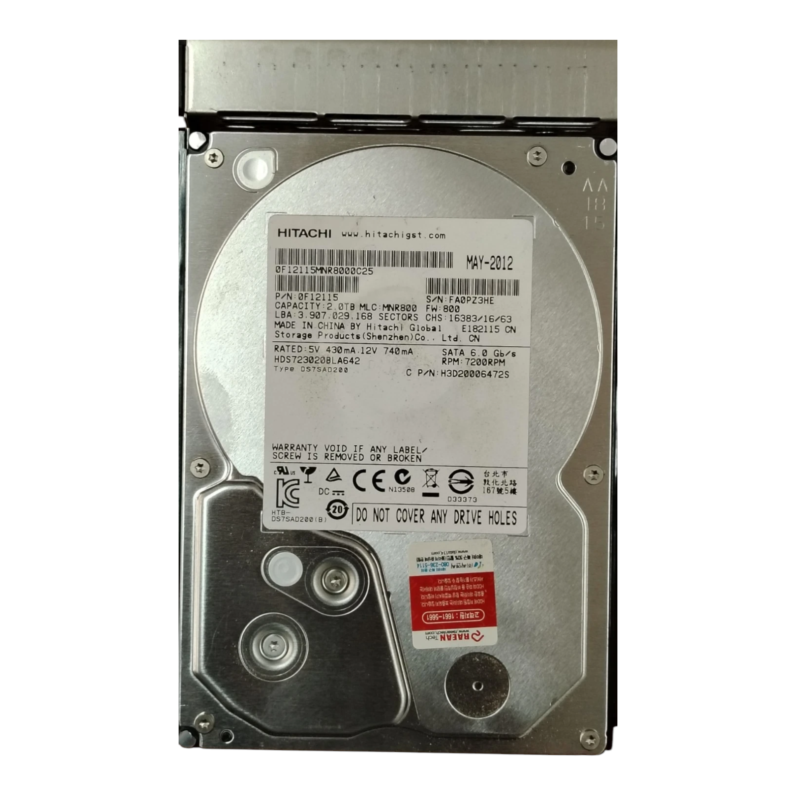 Hitachi 2TB 7200RPM SATA HDD – HDS723020BLA642 / 0F12115 3.5" Internal Hard Drive