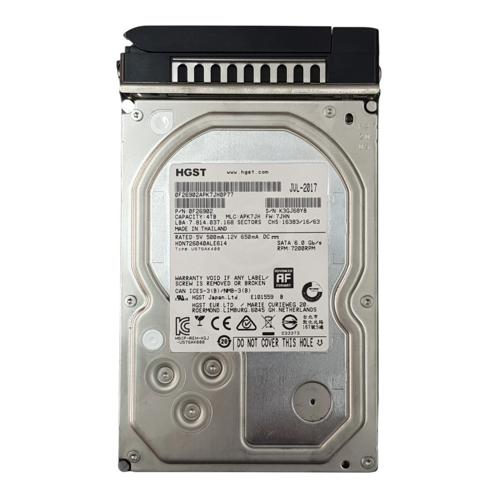 HGST 4TB 3.5" SATA HDD – HDN726040ALE614 (P/N 0F26902) 7200RPM Enterprise Hard Drive w/o caddy