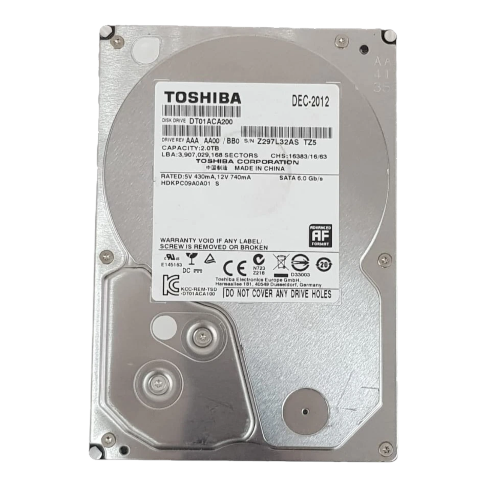 Toshiba 2TB 7200RPM 3.5" SATA III HDD – DT01ACA200 / HDKPC09A0A01