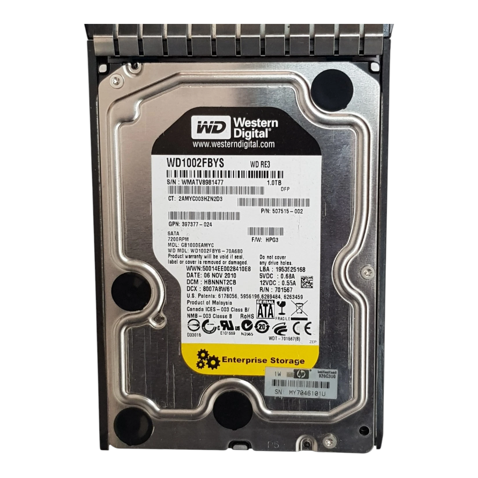 HP/Western Digital 1TB 3.5" SATA HDD – WD1002FBYS-70A680 / 507515-002, 7200RPM Enterprise Hard Drive