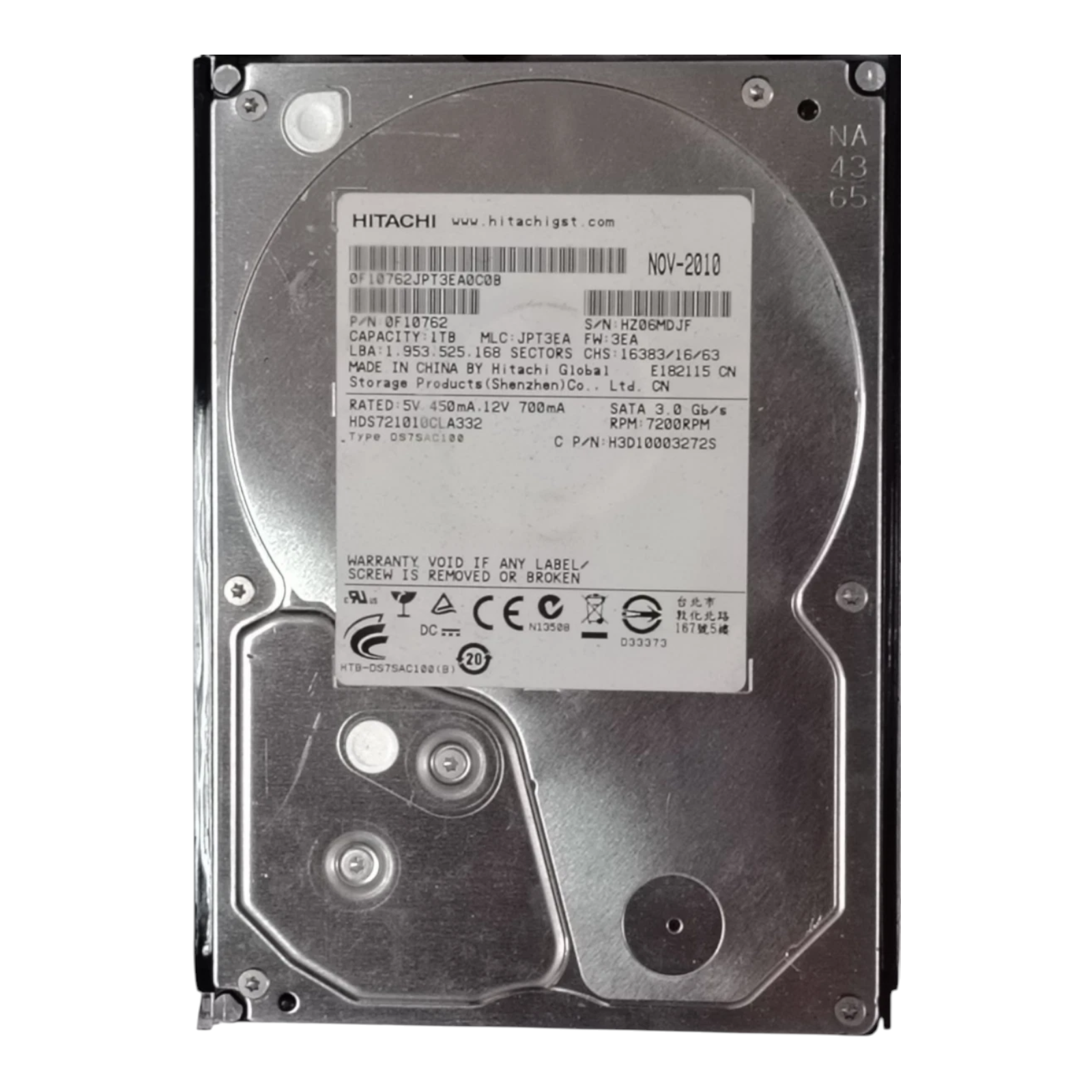 Hitachi 1TB 7200RPM SATA 3.5" Desktop Hard Drive – 0F10762 HDS721010CLA332