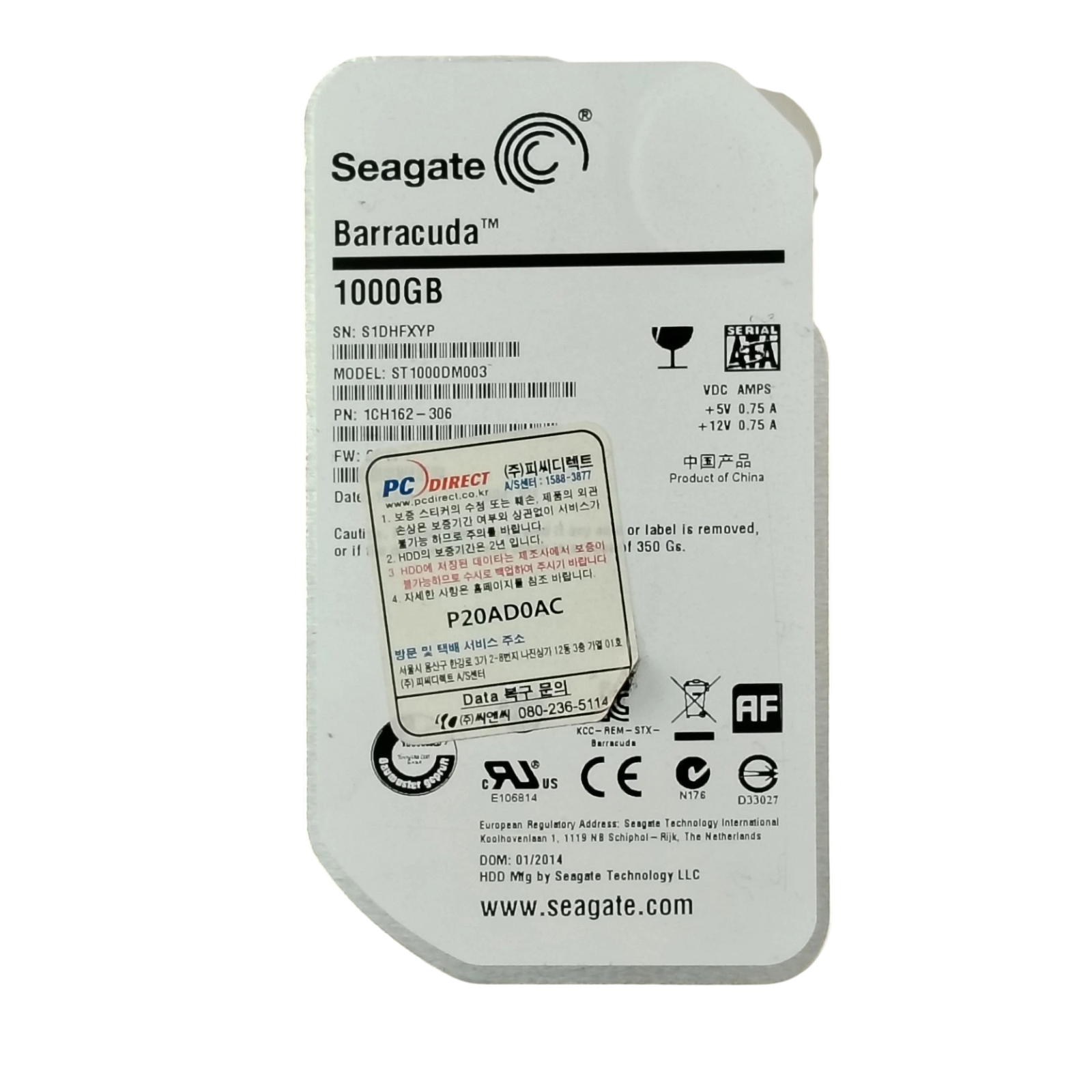 Seagate Barracuda 1TB 3.5" SATA HDD – ST1000DM003 (P/N 1CH162-306)