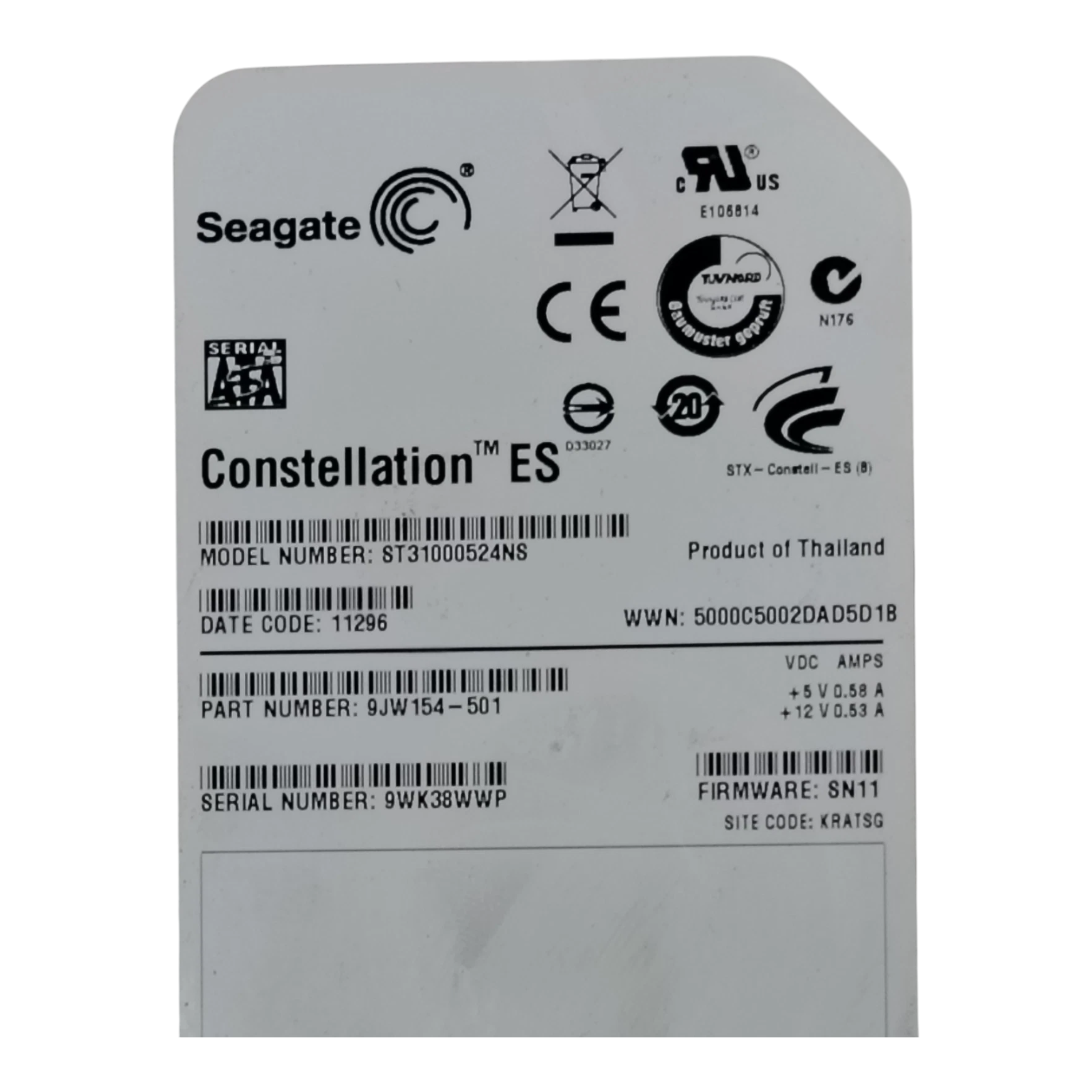 Seagate 1TB 7200RPM 3.5" SATA Enterprise HDD – 9JW154-501 / ST31000524NS