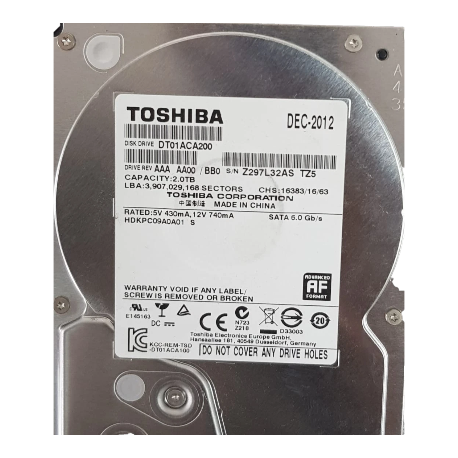 Toshiba 2TB 7200RPM 3.5" SATA III HDD – DT01ACA200 / HDKPC09A0A01